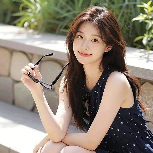 Young Woman Sitting Outdoors in Sunlight