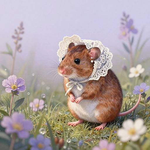 Timid Wood Mouse in Pastel Meadow