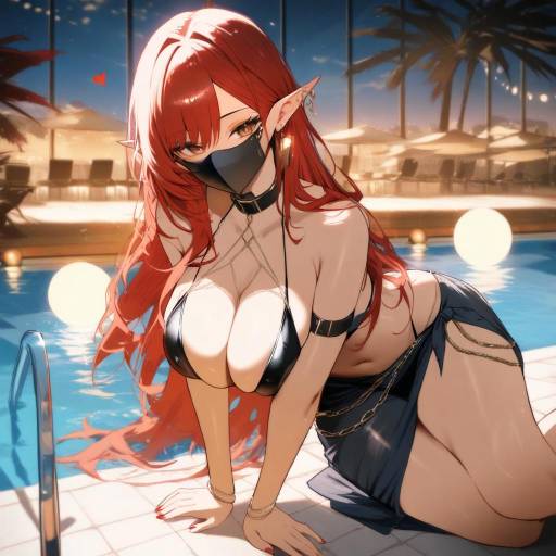 Red-Haired Girl in a Pool Scene