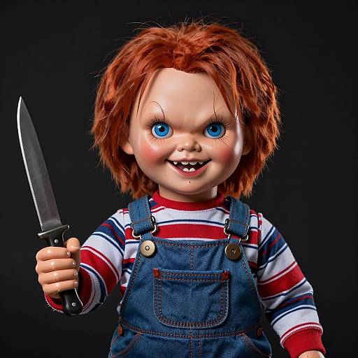 Menacing Chucky Doll Portrait in Darkness
