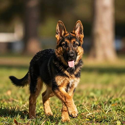 Sunlit Playful German Shepherd Puppy Portrait