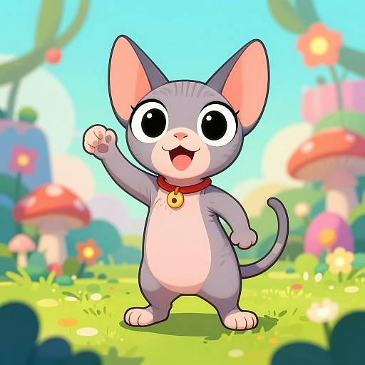 Playful Hairless Cat in Fantasy Garden