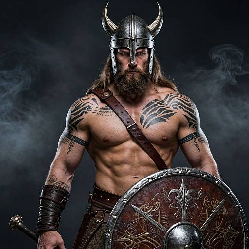 Muscular Viking Warrior with Tattoos