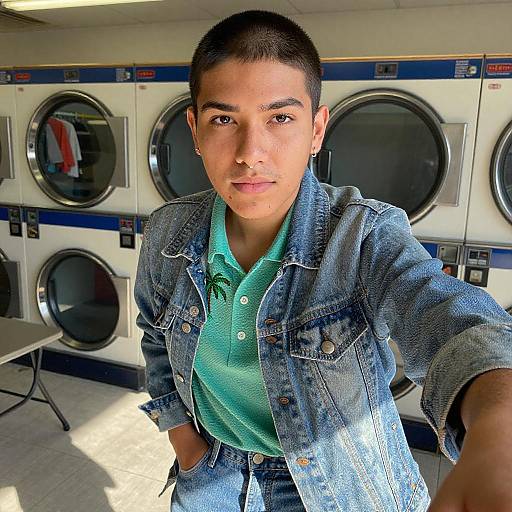 Sunlit Laundromat Retro Selfie Portrait