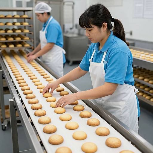 Woman Baking Biscuits in Factory