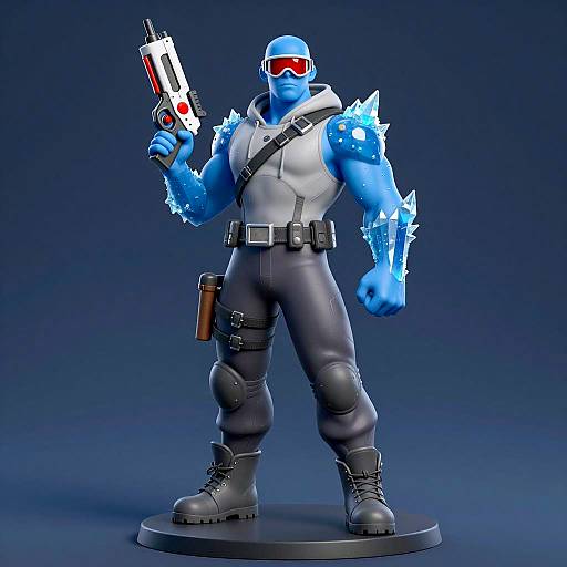Muscular Blue-Skinned Warrior with Futuristic Gun