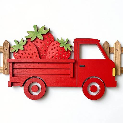 Red Wooden Truck with Strawberries