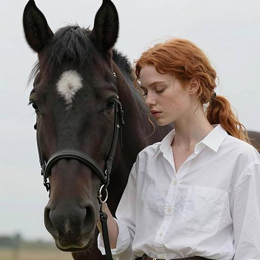 Contemplative Woman with Black Horse