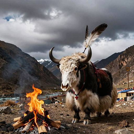 Himalayan Yak Herder in Dramatic Canyon