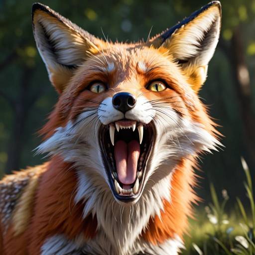 Close-up of snarling red fox in forest