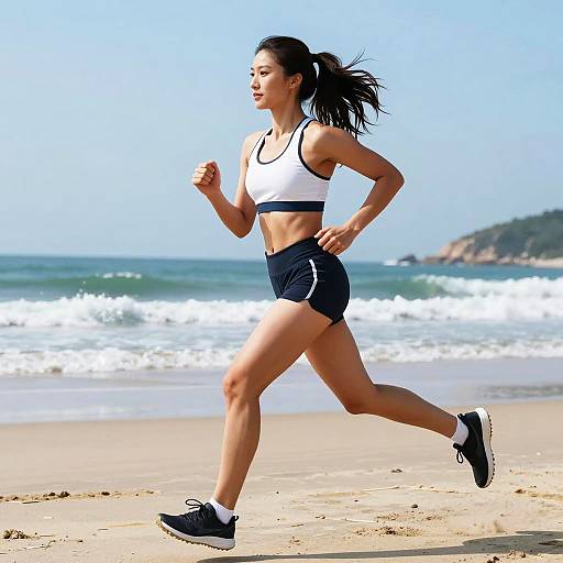 Fit woman running on beach