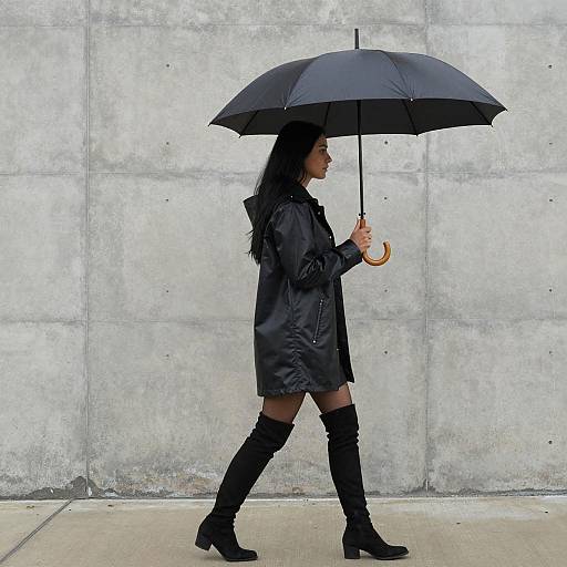 Elegant Woman in Black Under Rainy Skies