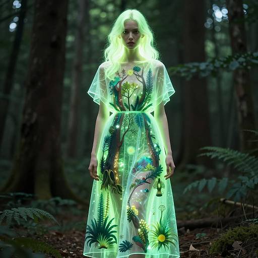 Enchanted Woman in Neon Forest