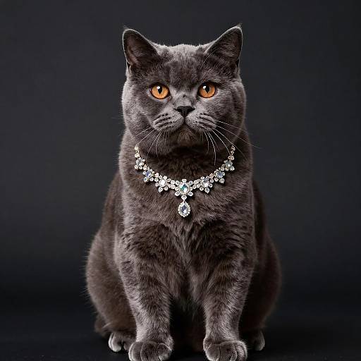 British Shorthair Cat with Diamond Necklace