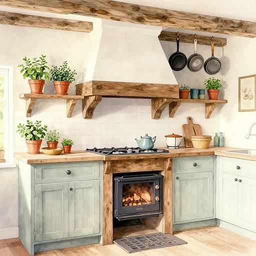 Cozy Old Farmhouse Kitchen Watercolor