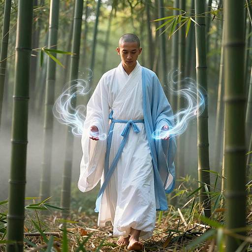 Air Genasi Monk in Bamboo Forest