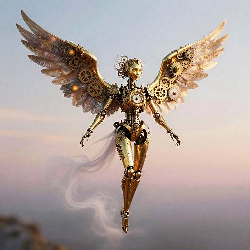 Brass Clockwork Automaton Maiden in Flight