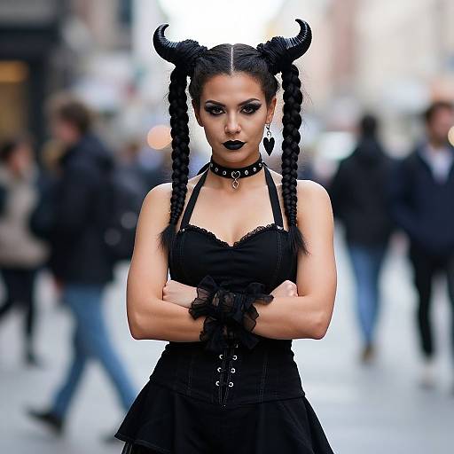 Confident Gothic Woman in Cruella Costume