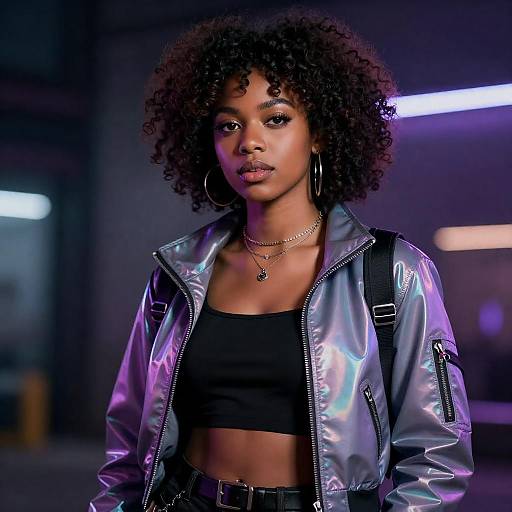 Afro-Caribbean Individual in Futuristic Cyberpunk Streetwear