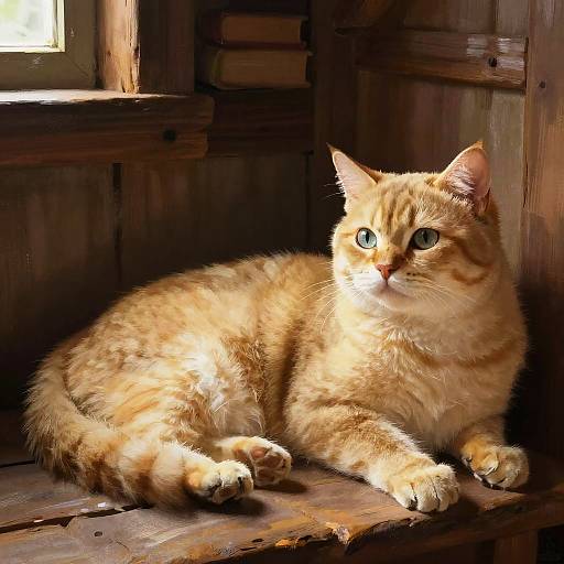 Blonde Furry Feline in Cozy Cabin