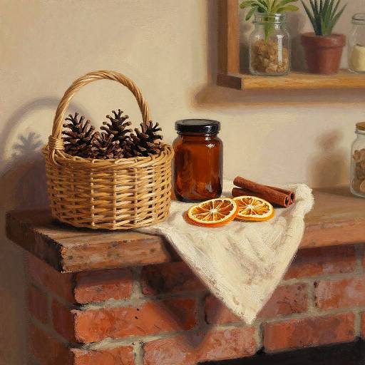 Cozy Still Life on Rustic Mantel