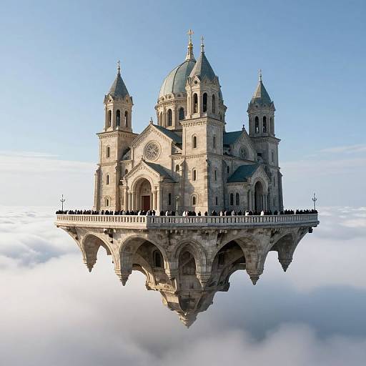 Floating Monolithic Church Above Clouds