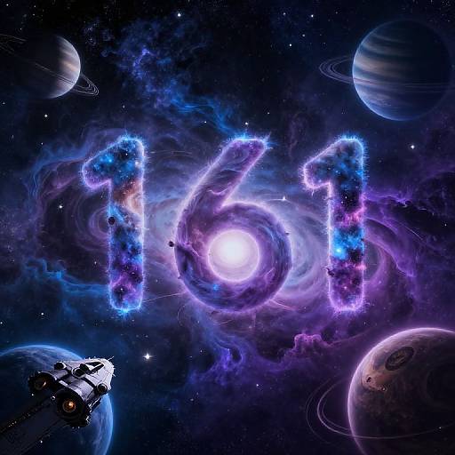 Digital artwork of space with glowing, neon-blue and purple 