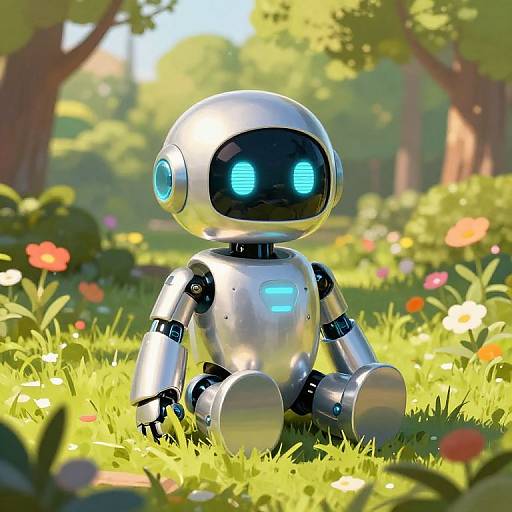 Friendly Robot Companion in Lush Park