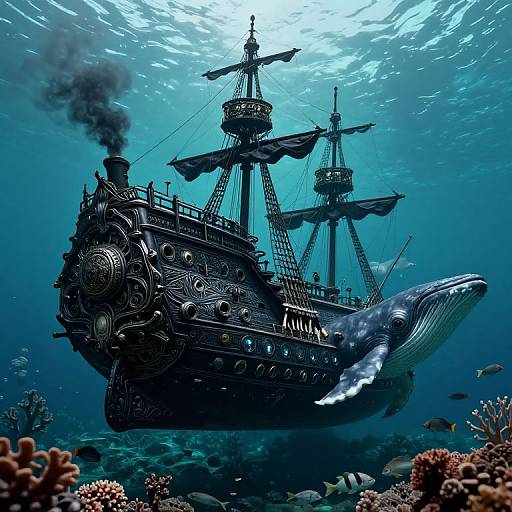 Ornate Pirate Submarine in Turquoise Depths