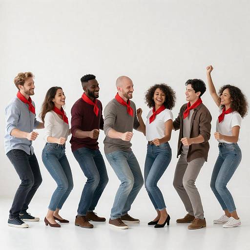 Joyful Line Dance with Diverse People
