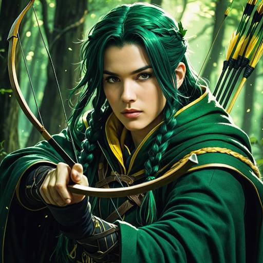 Emerald-Haired Archer in Anime Style