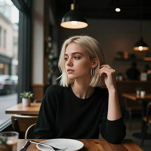 Moody Editorial Portrait in Downtown Café