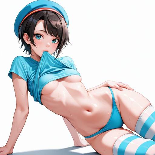 Anime Girl in Striped Bikini Bottom and Sailor Hat