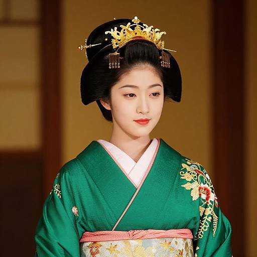 Elegant Woman in Green Kimono