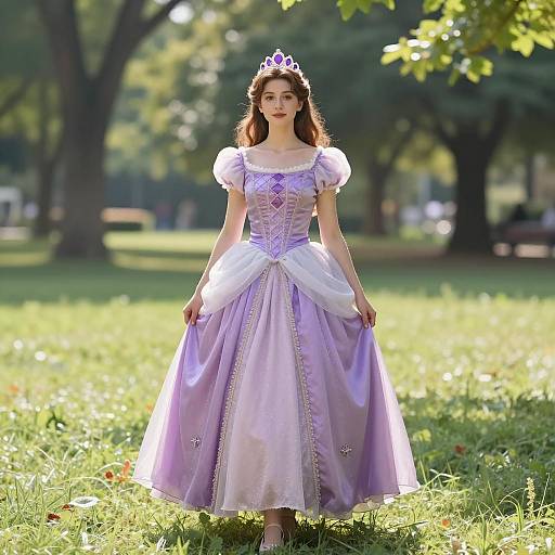 Whimsical Purple Princess in Sunlit Park