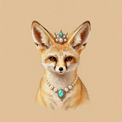 Elegant Fennec Fox with Gem Necklace