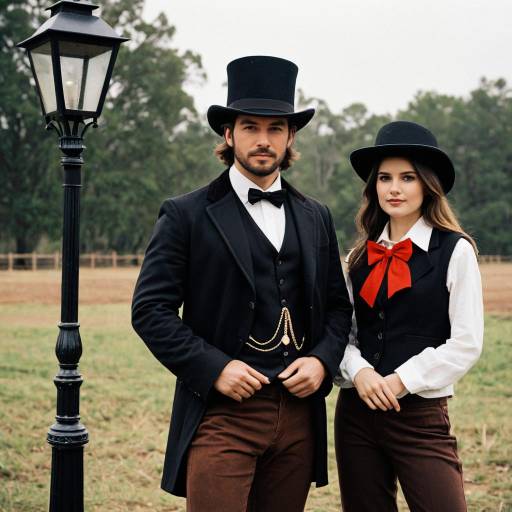 Couple in Vintage Ringmaster Costumes Outdoors