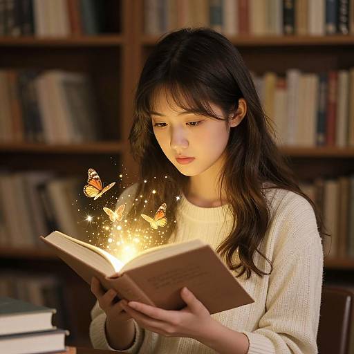 Enchanting Reading Scene with Golden Sparkles