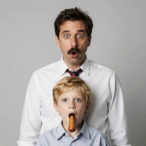 Surprised Man with Boy and Wooden Object