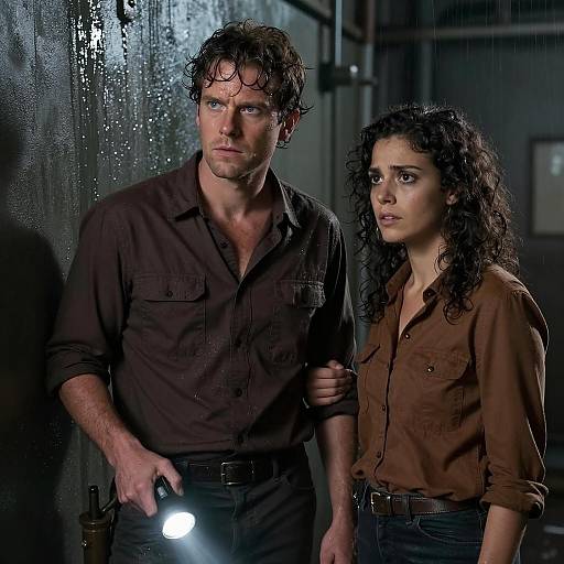 Concerned Couple in Industrial Darkness