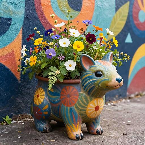 Whimsical Animal Flowerpot Art