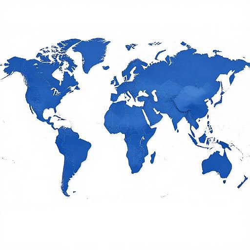 Digital world map in solid blue and white colors, showing continents and oceans with a simple, minimalist design.