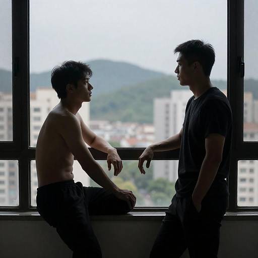 Silhouetted Men Against Cityscape View