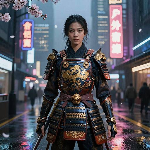 Futuristic Samurai in Dystopian Night