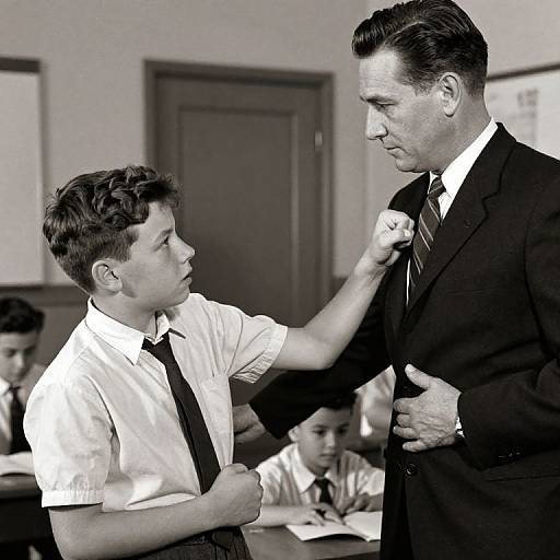 1950s Boy Punching Teacher in Classroom