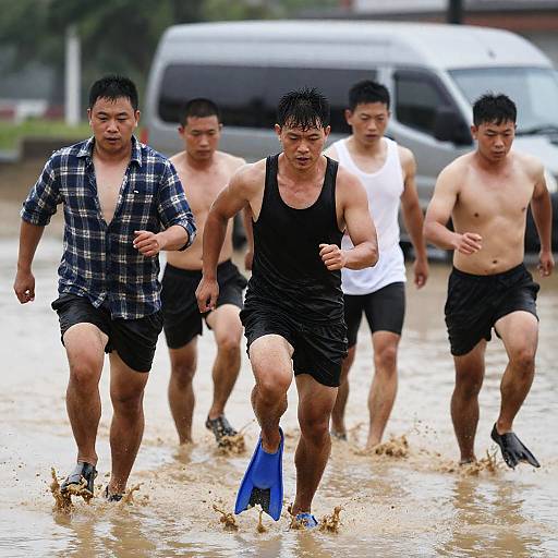 Dynamic Scene of Men Braving a Flood