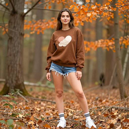 Young Woman in Autumn Forest Scene