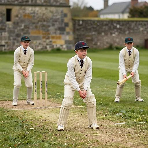 Early 20th Century British Schoolboys Playing Cricket