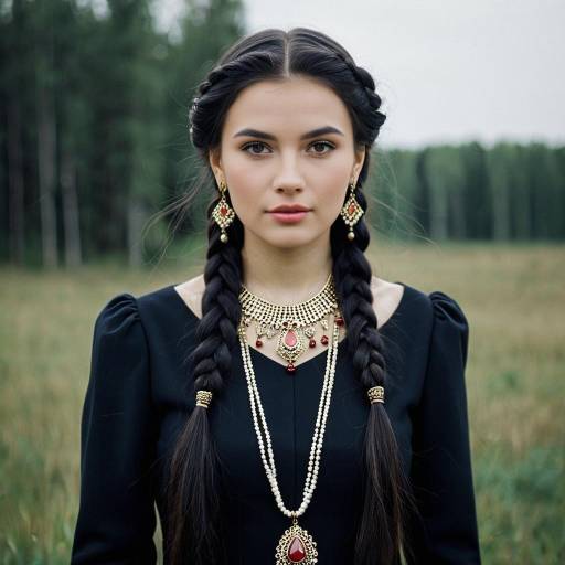 Young Woman in Traditional Russian Outfit with Jewelry