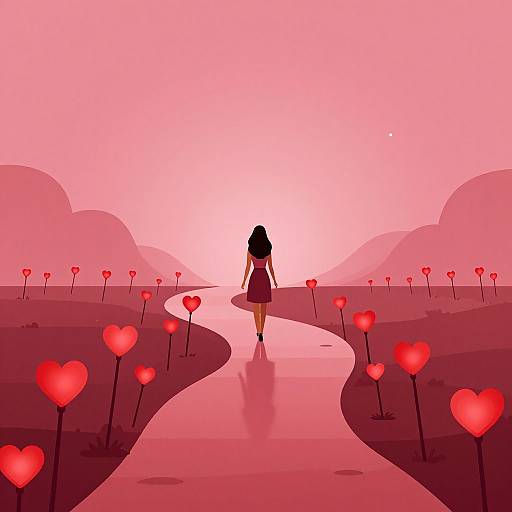 Woman Walking Through Heart Lights